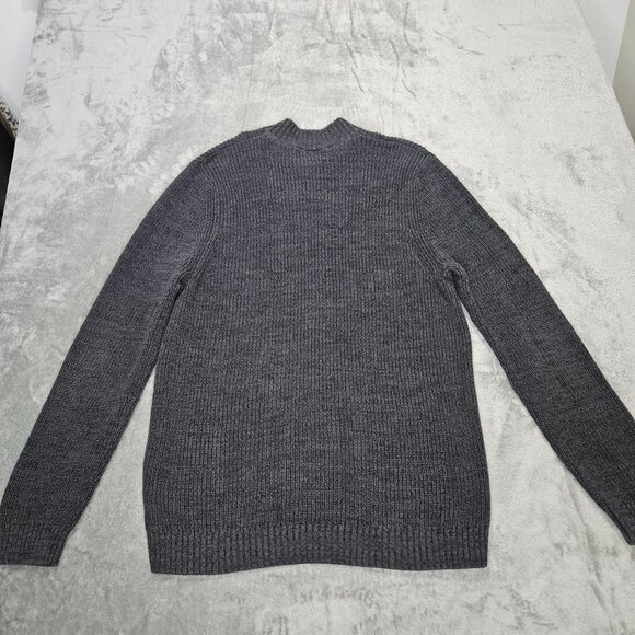 Eddie Bauer Sweater Mens Large Gray Ribbed Knit Henley Striped Outdoor Gorp - Picture 5 of 7